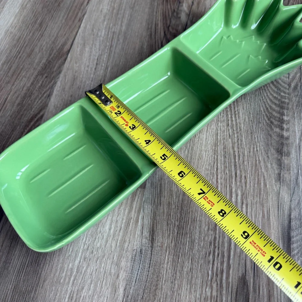 Vintage Boston Warehouse Celery Condiment Server Green Ceramic 3 Section Tray